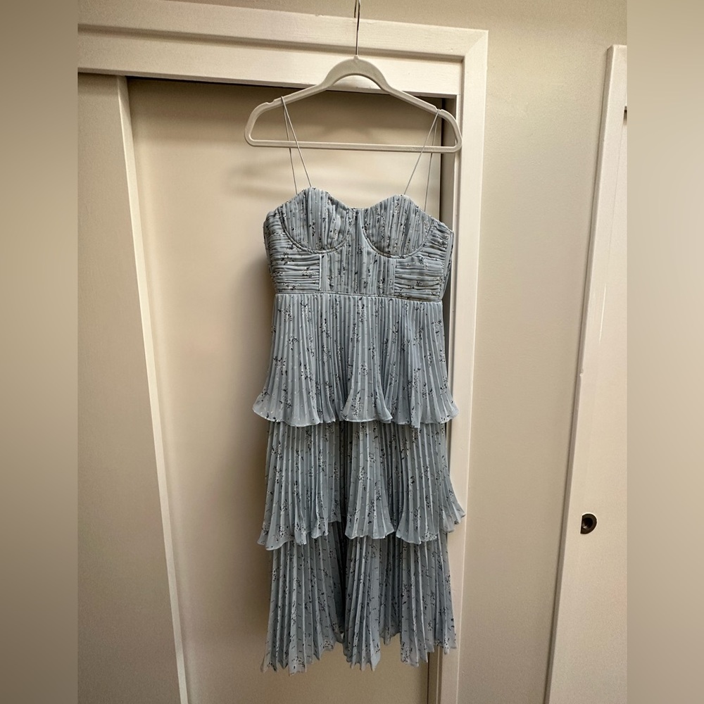 Self Portrait Blue Tiered Midi Dress - Picture 6 of 8
